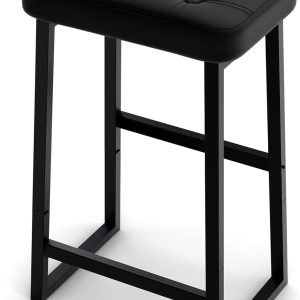 Bar Stool, Counter Height Bar stools,Modern Kitchen Island Chairs, Synthetic Leather with Stitching, 26 inches high, for Kitchen/Family Restaurant/Dining Room/Farmhouse, Black