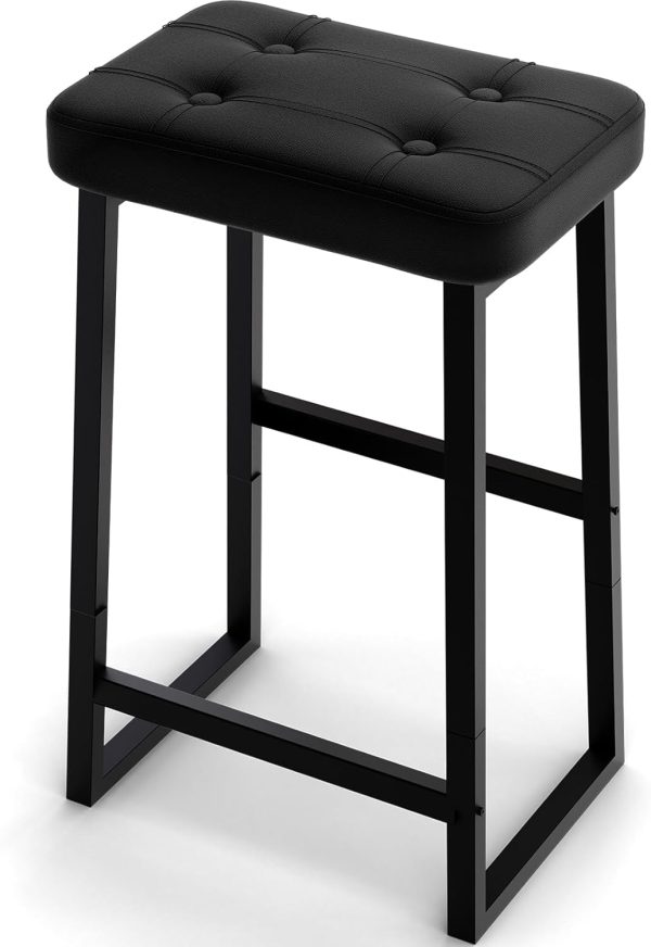 Bar Stool, Counter Height Bar stools,Modern Kitchen Island Chairs, Synthetic Leather with Stitching, 26 inches high, for Kitchen/Family Restaurant/Dining Room/Farmhouse, Black