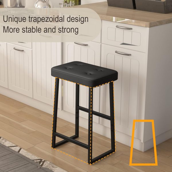 Bar Stool, Counter Height Bar stools,Modern Kitchen Island Chairs, Synthetic Leather with Stitching, 26 inches high, for Kitchen/Family Restaurant/Dining Room/Farmhouse, Black - Image 5