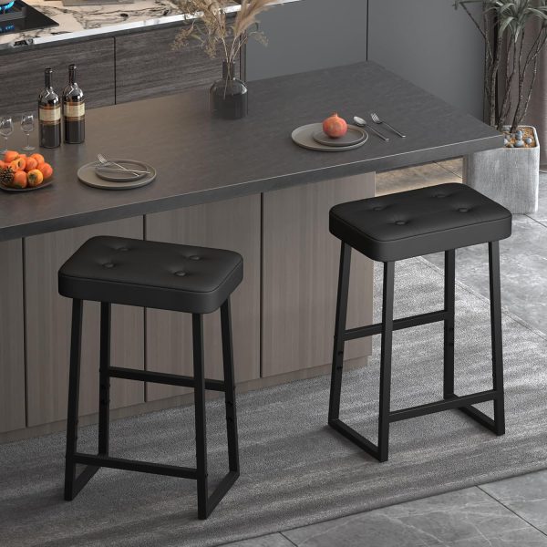 Bar Stool, Counter Height Bar stools,Modern Kitchen Island Chairs, Synthetic Leather with Stitching, 26 inches high, for Kitchen/Family Restaurant/Dining Room/Farmhouse, Black - Image 6