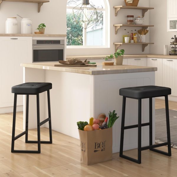 Bar Stool, Counter Height Bar stools,Modern Kitchen Island Chairs, Synthetic Leather with Stitching, 26 inches high, for Kitchen/Family Restaurant/Dining Room/Farmhouse, Black - Image 7