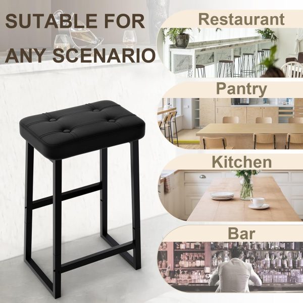Bar Stool, Counter Height Bar stools,Modern Kitchen Island Chairs, Synthetic Leather with Stitching, 26 inches high, for Kitchen/Family Restaurant/Dining Room/Farmhouse, Black - Image 8