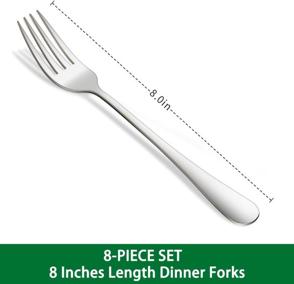 Dinner Forks,8-Piece 8 Inches Stainless Steel Table Fork,Dishwasher Safe Flatware Forks,Food Grade Mirror Polishing Silverware Main Fork For Home,Restaurant Or Hotel - Image 2