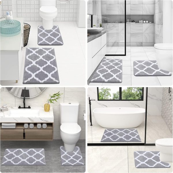 OLANLY Bathroom Rugs Set 2 Piece, Microfiber Bath Shower Mat and U-Shaped Toilet Rug, Machine Wash Dry, Non-Slip Absorbent Shaggy Bath Mats for Tub, Shower and Bathroom (24"x16"+24"x20", Grey) - Image 6